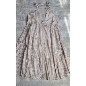 Kate quinn womens‎ spaghetti tie button prairie dress rose gingham L nib